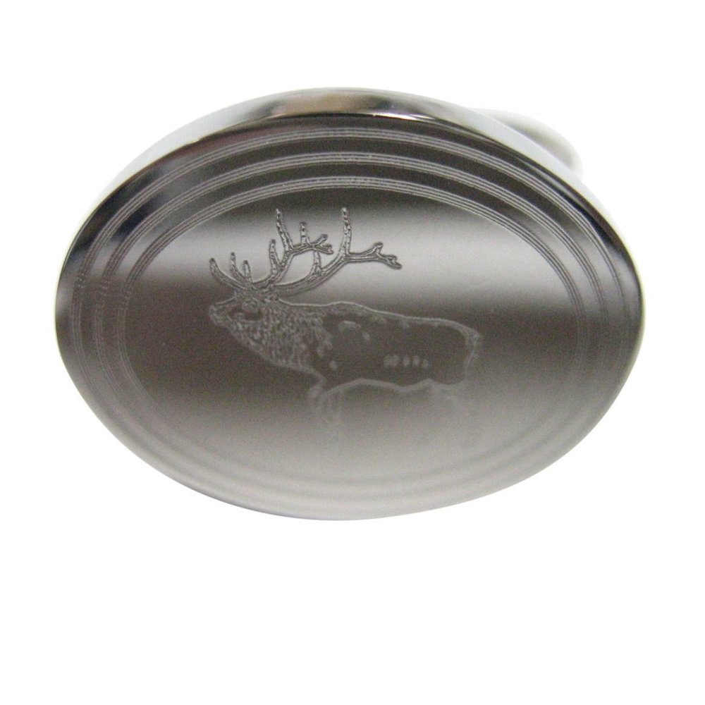 Silver Toned Etched Oval Elk Adjustable Size Ring
